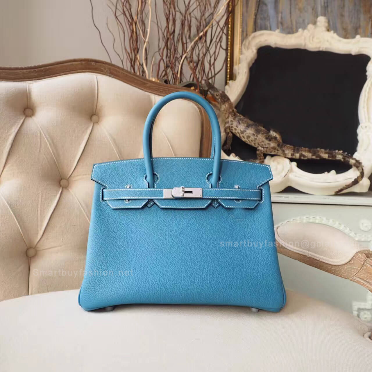 Hermes Birkin 30 Handbag in ck75 Blue Jean Togo PHW